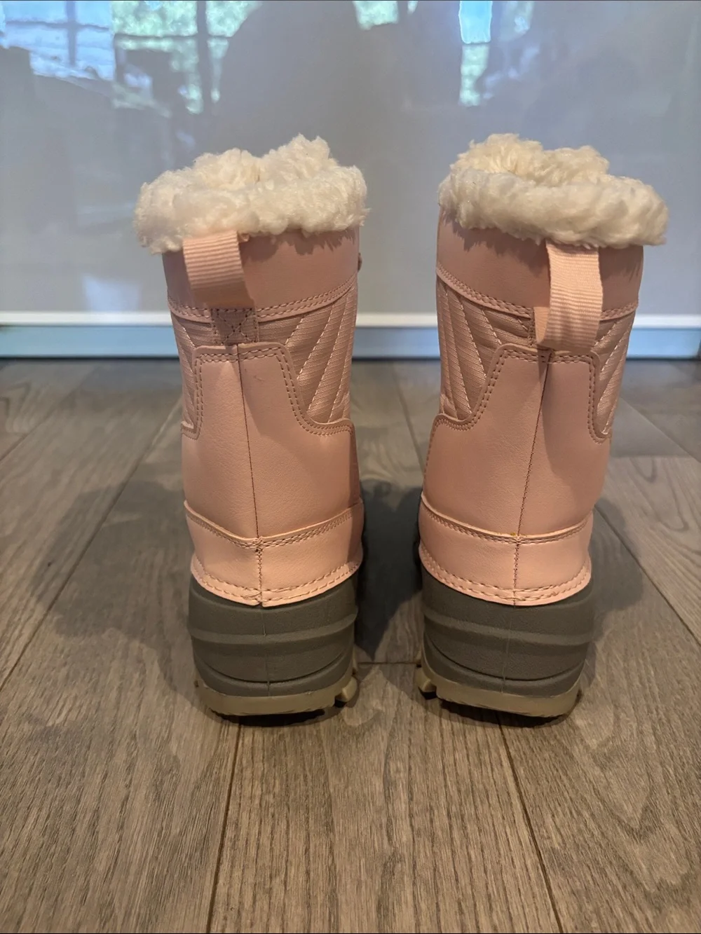 Girls Pink and Gray Kids Snow Boot with Faux-Fur Collar
